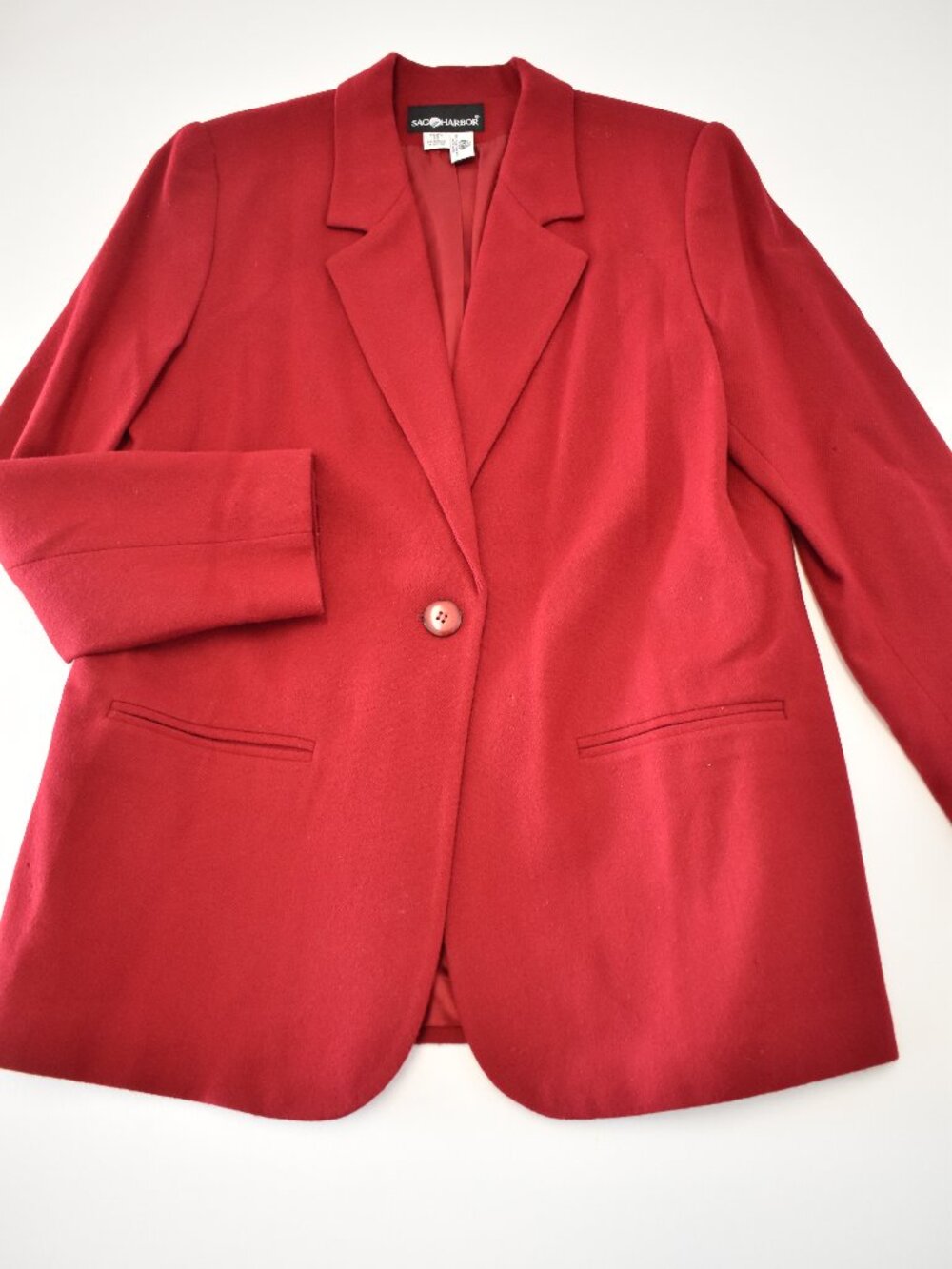 Sag Harbor Women’s Red Blazer Jacket Single Button 100% Pure Wool Size 12